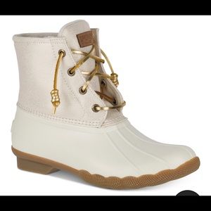 Sperry Ivory Canvas & Tan Rubber Duck Boot